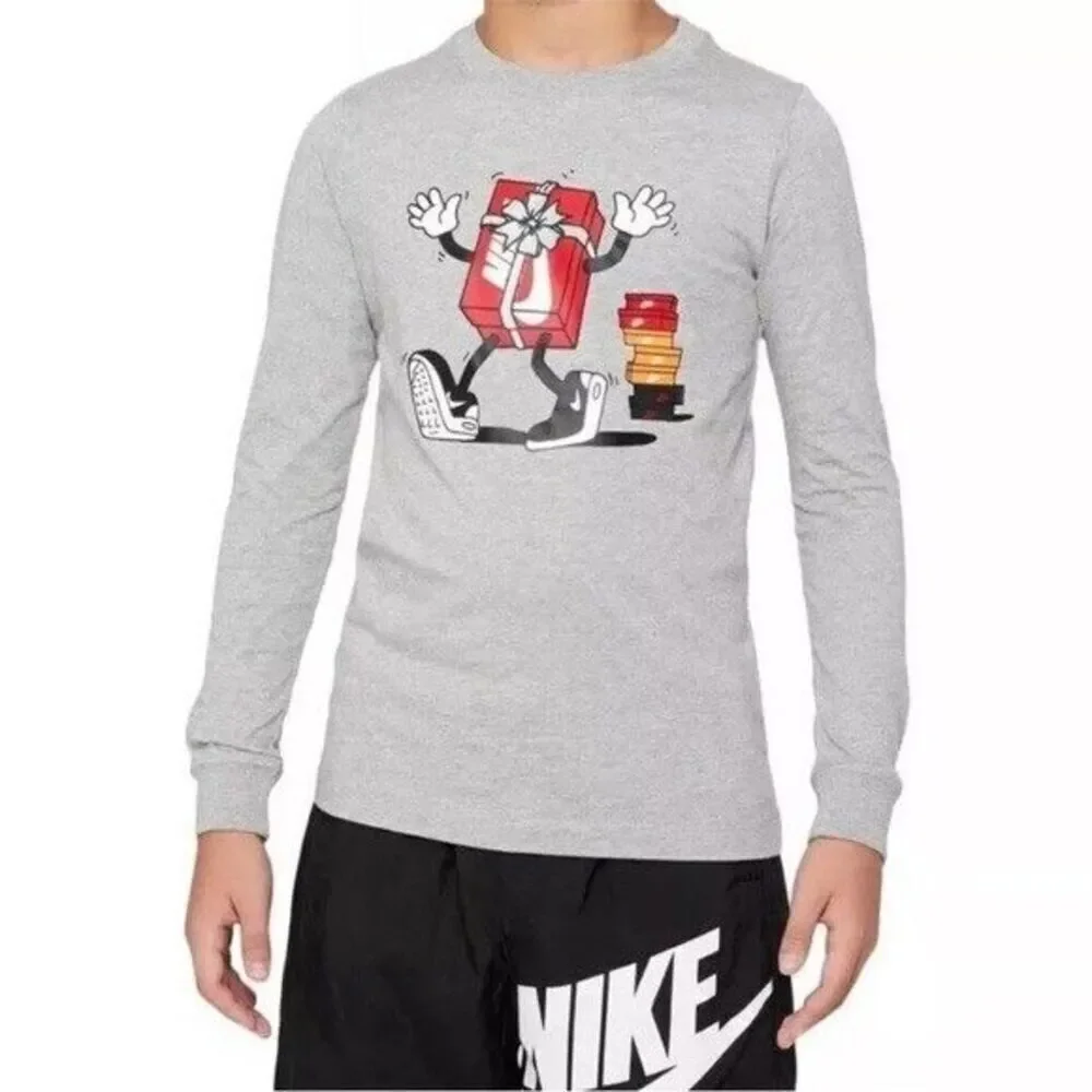 NIKE ❤️🔥NIKE SPORTSWEAR BIG KIDS' LONG-SLEEVE T-SHIRT GREY boys girls shirt M